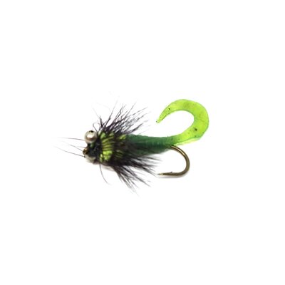 Stillwater Lime Waggle Tails Bead Chain Eyes Long Shank - 1 Dozen